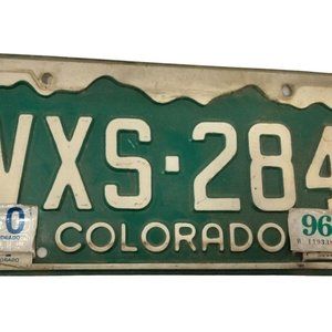 Colorado Collectible License 1996 Plate Green White Mountains VXS 284 Tag 96
